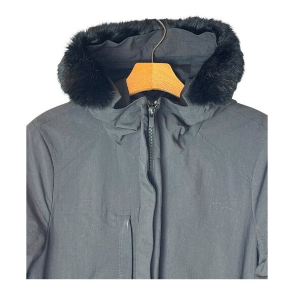 Comptoir Des Cotonniers Coat Women Large Black Rabbit Fur Hood Parka Outdoor - Picture 3 of 16